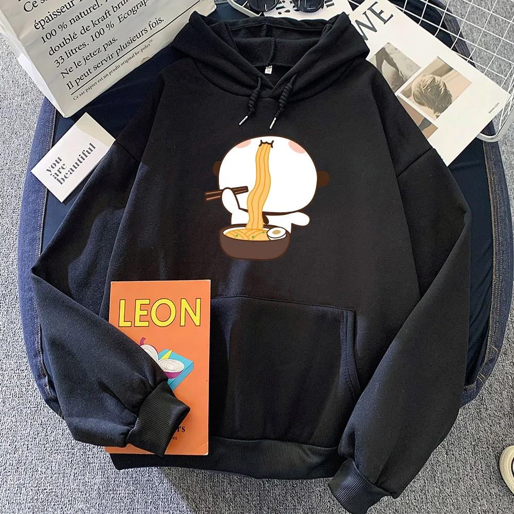 Cartoon Panda Bear Bubu Dudu Printing Hoodies Eating Ramen Graphic Sweatshirts Long Sleeve Women Winter Fleece Pullovers Kawaii