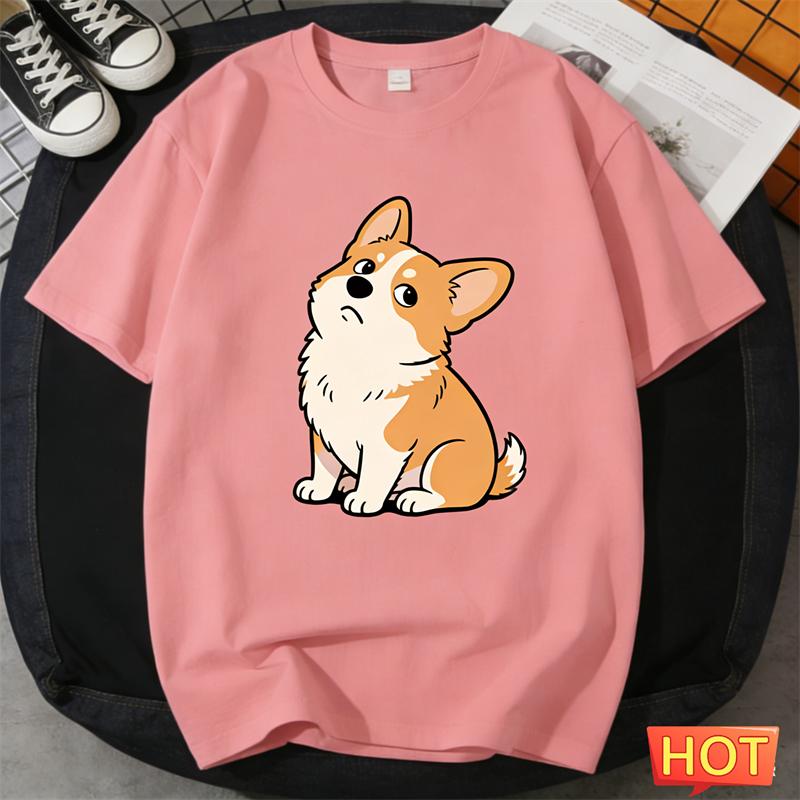 Cute Corgi Graphic T Shirts Summer Fashion Short Sleeve Funny Dog 3D Printed Crew Neck T-shirts Loose Breathable Unisex Tees