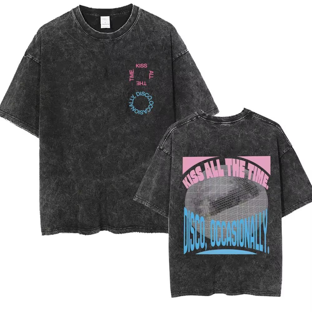 Küss Mich Immer Disco Gelegentlich Gewaschen Vintage T-Shirts Geschenk für Fans Männer Frauen Mode Popmusik Streetwear Männlich Oversized T-Shirt