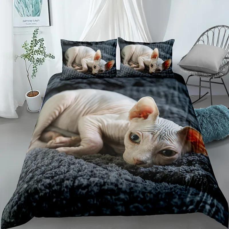 Canadian Sphynx Cat Duvet Cover King Queen Lovely Pet Kitty Bedding Set Kids Teens Adults Cute Animal Soft Polyester Quilt Cover