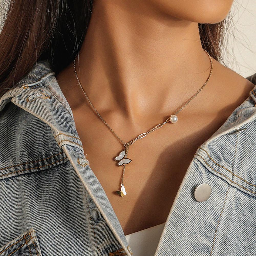 Multilayer Vintage Butterfly Necklace For Women Gold Color 316L Stainless Steel Blade Snake Chain Charms Choker Jewelry Gift