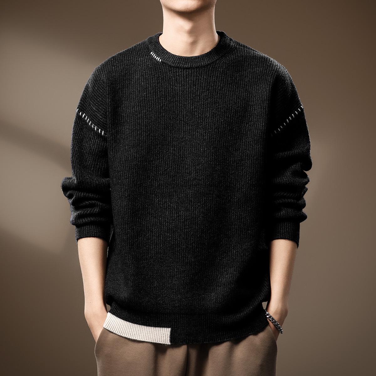 

Men s American Retro Thick Knit Sweater - 660g Heavyweight, Winter Trend, Lazy Style, Autumn Inner Layer. 2XL (160-180 jin) чорний