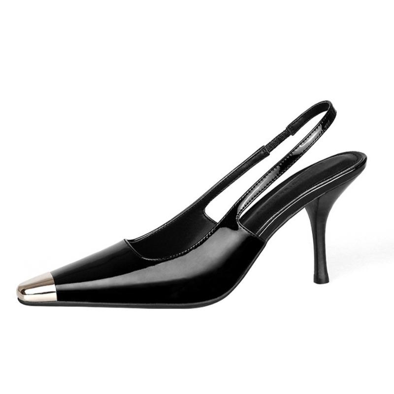 

Модные металлические босоножки на шпильке с квадратным носком, летние новые туфли-лодочки из лакированной кожи с одним ремешком, противоскользящие, износостойкие, на высоком каблуке, женские 40 чёрный