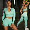 Seamless European and American Yoga Set: Women's Sports Bra & High-Waisted Pants with Long Sleeves