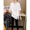 Women's 2025 Fashionable Pure Cotton White Ripped Short Sleeve Tee - Versatile, Loose-Fit, Mid-Length, Age-Defying Top