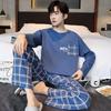 Baumwolle Herren Pullover Nachtwäsche Herbst Frühling Langarm Nachtwäsche 2 Stück Pyjamas Set Männlich