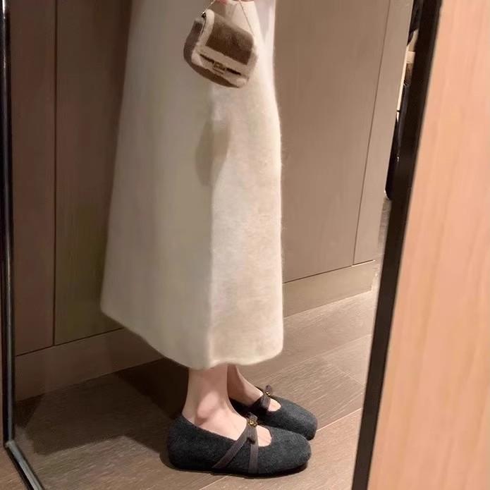 Sheepskin Version~ Heightening Retro Velvet Mary Jane Shoes Women's Autumn and Winter Bow Warm Woolen Light Mouth Single Shoes