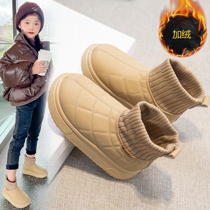 Girls snow boots winter children's large cotton shoes new thickened shoes baby boots snow cotton velvet shoes
