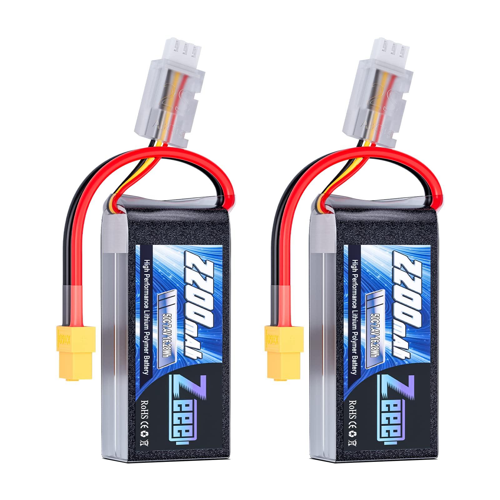 

Zeee 7.4V 50C 2200mAh 2S Short LiPo Battery with XT60 Plug for RC Cars, Trucks, Helicopters, FPV Drones, and More (2-Pack)