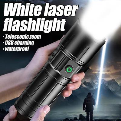 6000LM Weiße Laser-Taschenlampe Superhelle Typ-C Aufladbare Taschenlampe Leistungsstarker Zoom LED-Scheinwerfer für Jagd Camping