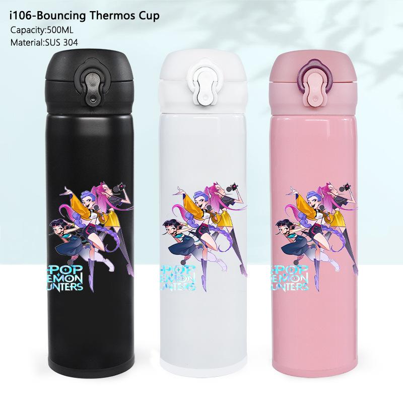 Stainless Steel Bouncing Thermos Cup KPOP Demon Hunter Girl Water Cup Shaga Male Ghost Sports Cup Car