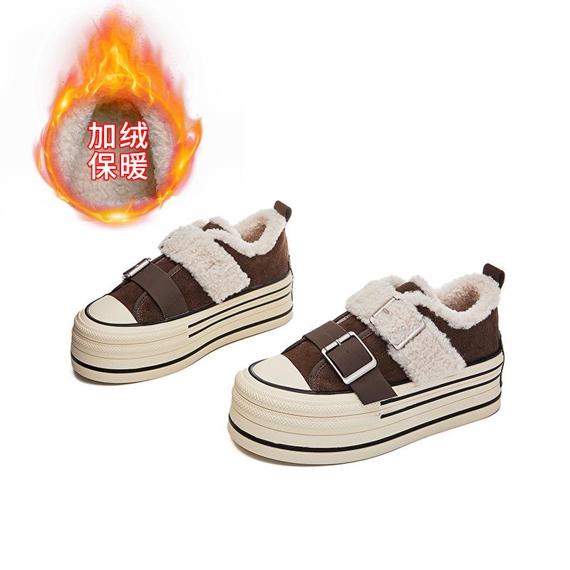 Leather little white shoes women's winter new thick-soled muffin shoes women's velvet thermal board shoes casual versatile women's shoes