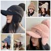 Solid Color Knitted Baseball Cap Windproof Pompom Plush Beanie Warm Earmuffs Cap  Winter