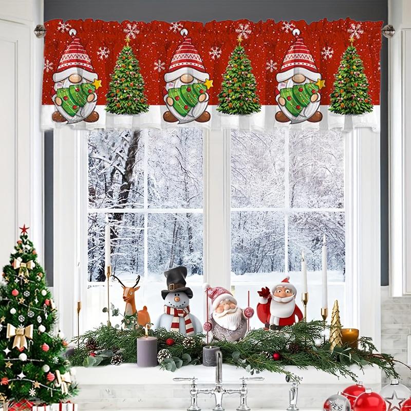 1PC Semi-Sheer Easy Install Swag Valance Atmosphere Scarf Xmas Bedroom No-Drill Christmas Festive Valance Holiday 137x45cm