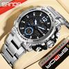 Sanda Luminous Men's Multifunctional Dual Display Steel Band Electronic Watch