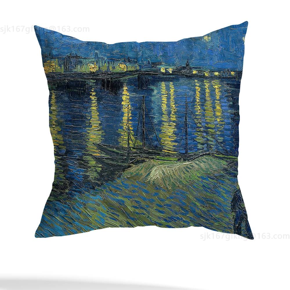 Van Gogh Pillow Case Anti-dustmite Pillowcase Invisible Zipper Silky Short Plush Sofa Cushion Cover