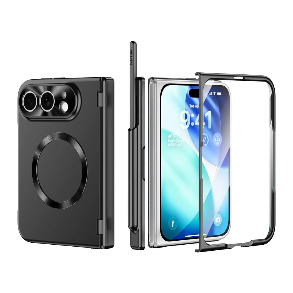 Phone Case for IPhone Duo with Touch Pen Plating Hinge Protection with Front Screen Tempered Film for IPhone 18 Ultra Cover