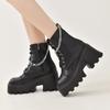 Outer size large size short boots women's autumn new thick-soled thick heel lace-up short boots women's explosion