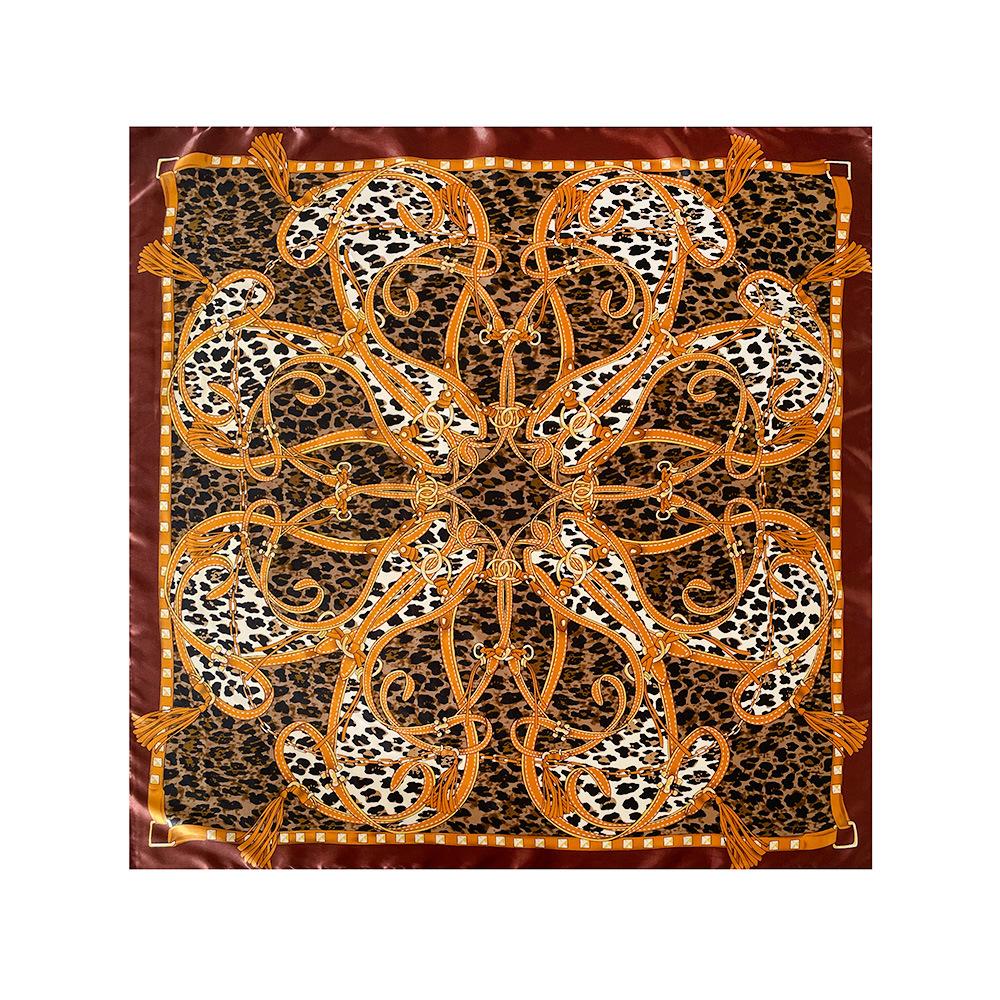 90cm Faux Silk Satin Square Scarf – Leopard Print Silk Scarf for Women, New Style Headscarf and Shawl