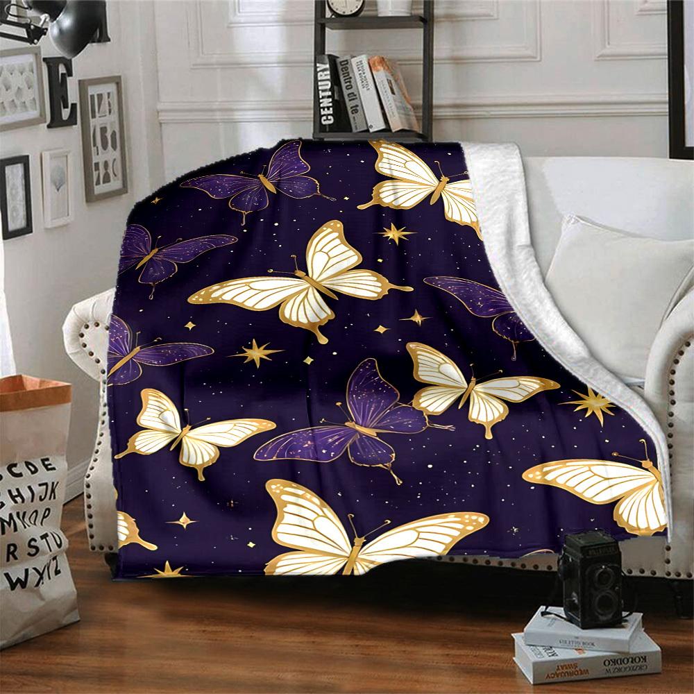 1pc Butterfly Night Lightweight Flannel Blanket, Comfortable and Warm Blanket, for Office and Camping Sofa Bed, Livingroom094