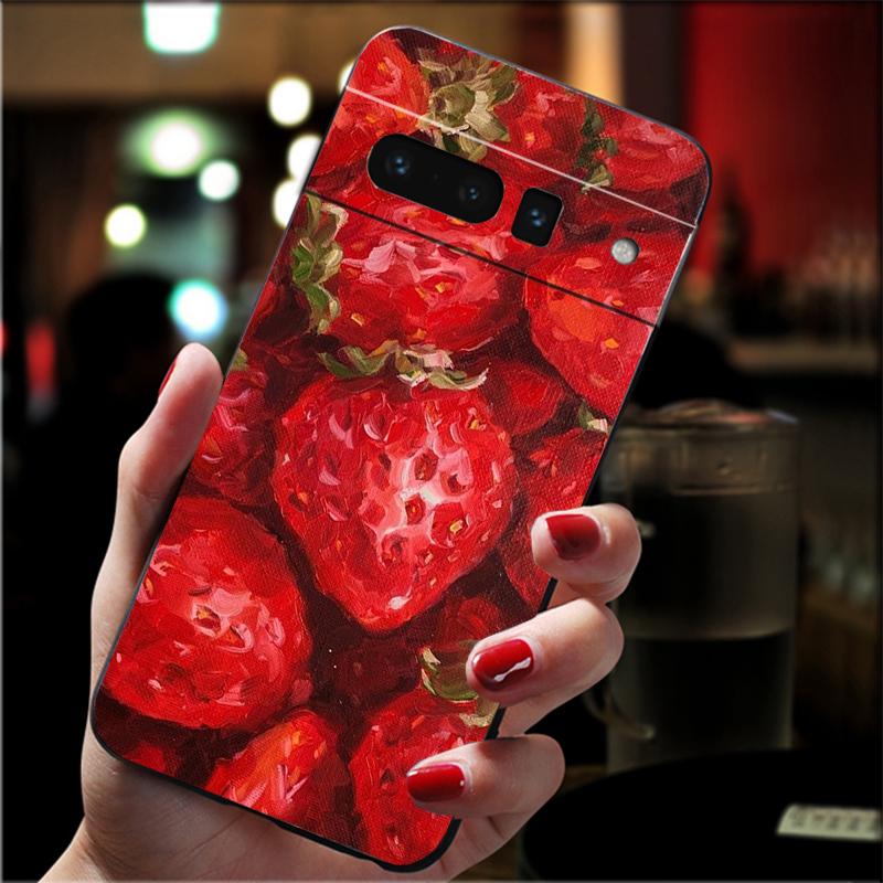 For Google Pixel 10 9 Pro XL Silicone Phone Soft Case For Google Pixel 9A 8A 7A 6A 5 Cover Shell Strawberry Cat Cartoon