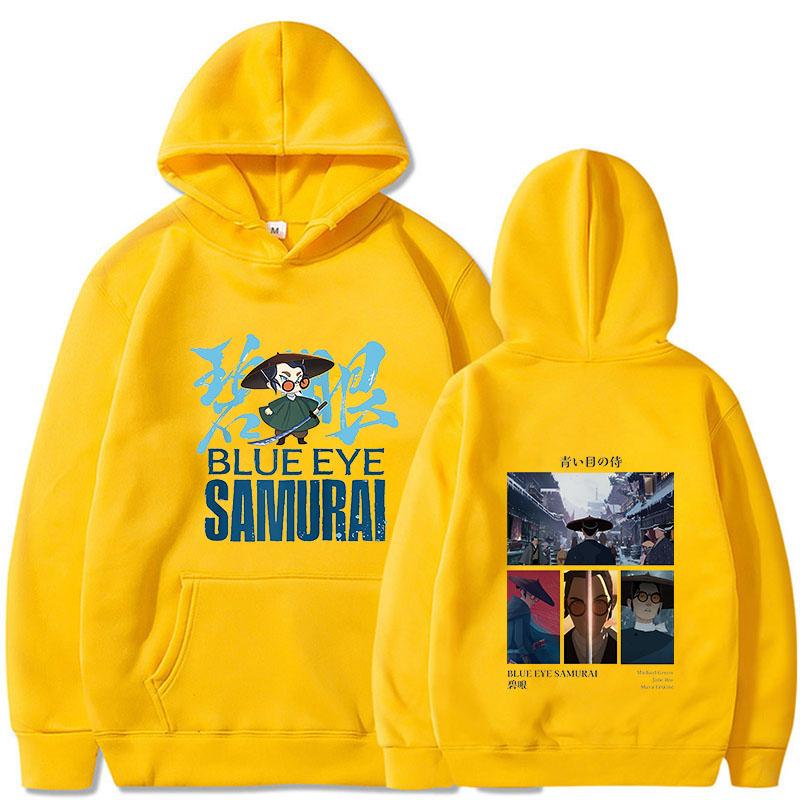 Cute Cartoon Blue Eye Samurai Hoodies Manga Clothing Women with Pocket Oversized Sweatshirts Winter Fleece Sudaderas