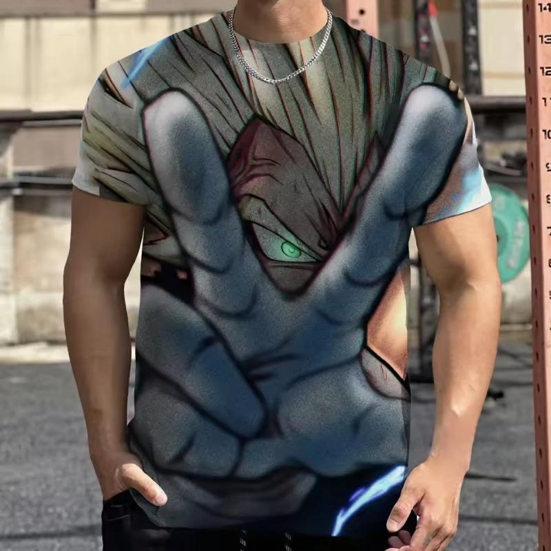 Men's Cartoon Anime Style Pattern 3D Print Round Neck Short Sleeve T-shirt Casual Summer T-shirt Suitable Daily Wear And