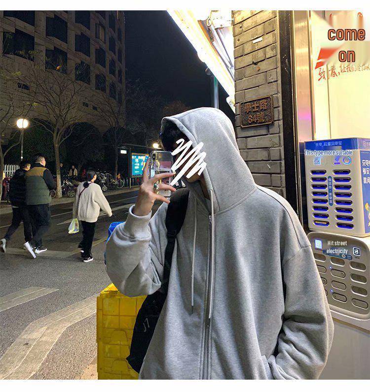 Men's Casual Korean Style Zipper Hoodie - Autumn/Winter Loose Fit Cardigan