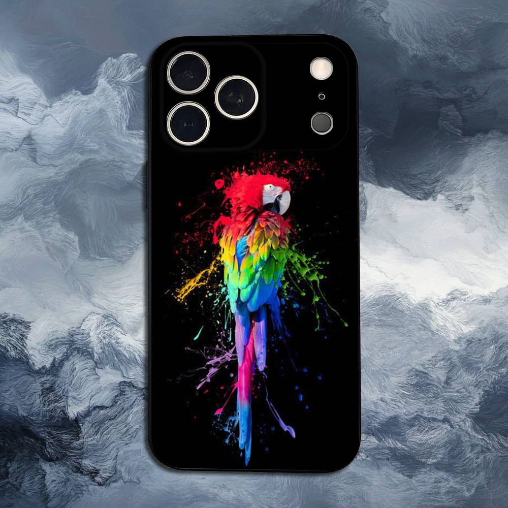 A-Animal Parrot Bird For iPhone 13,17,11,12,16,14,15,Plus,Pro Max,XS,X,XR,SE,Mini,8,7,Soft Silicone Black Phone Case