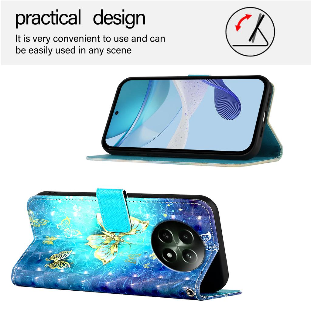 For Realme 12 5G Leather Case Pattern Printing Wallet Stand Mobile Cover with Strap