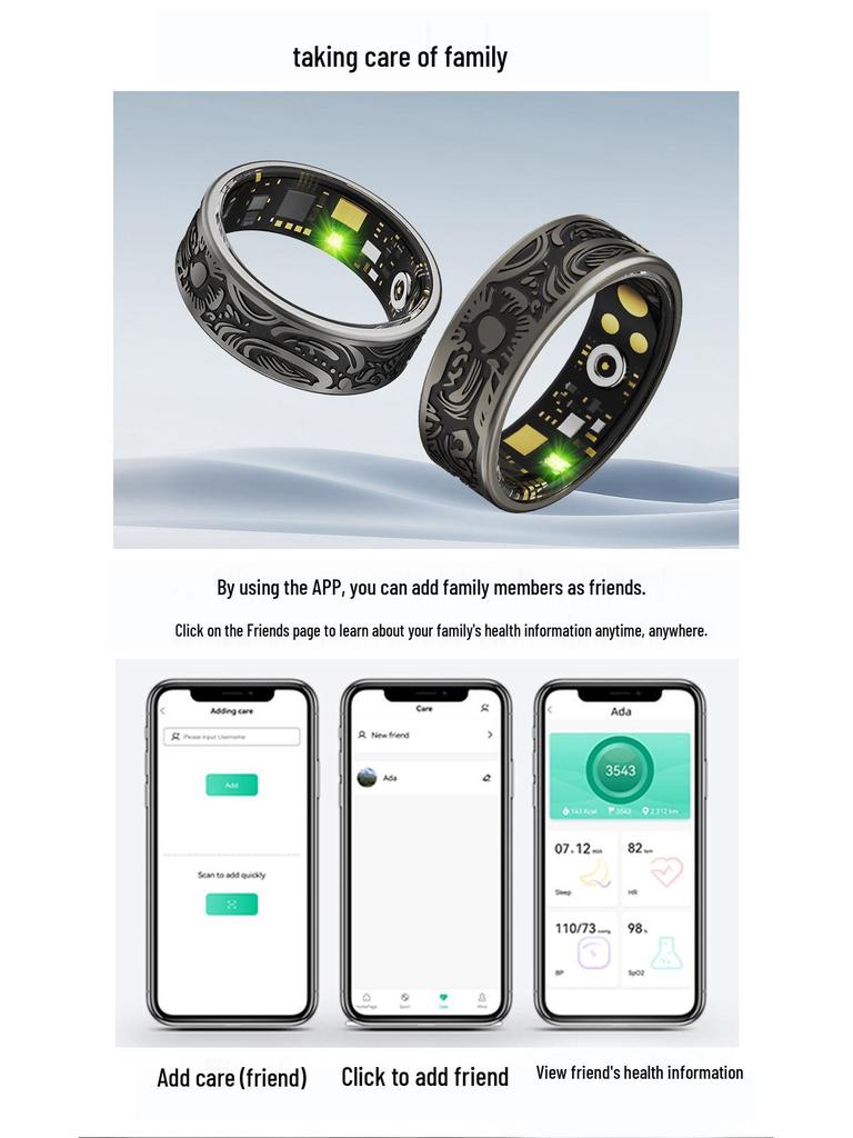 Bluetooth 5.0 Smart Ring: Titanium Steel, Non-fading, Monitors Heart Rate, Blood Pressure, Blood Oxygen, Sleep.
