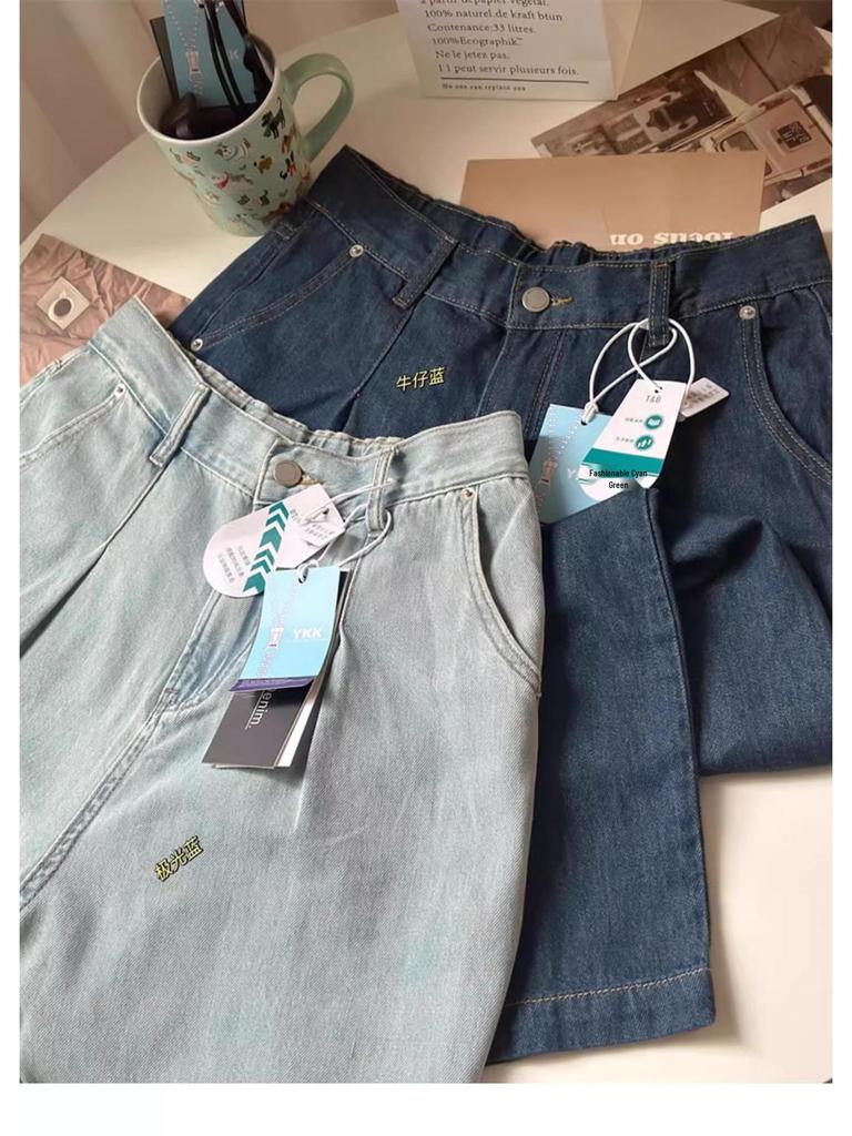 2025 Spring Women's Plus Size High Waist Straight Leg Jeans - Casual, Slimming, Versatile, Eight-Point Wide Leg Pants