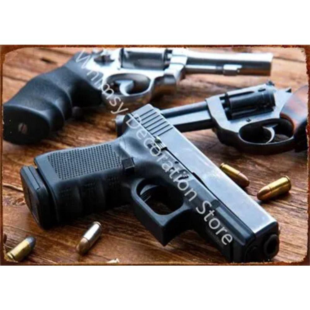 Retro Pistol Tin Sign Metal Wall Art for Home Bar Club Decor