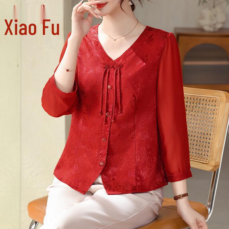 Women s New Chinese Style Quarter Sleeve Blouse 4XL