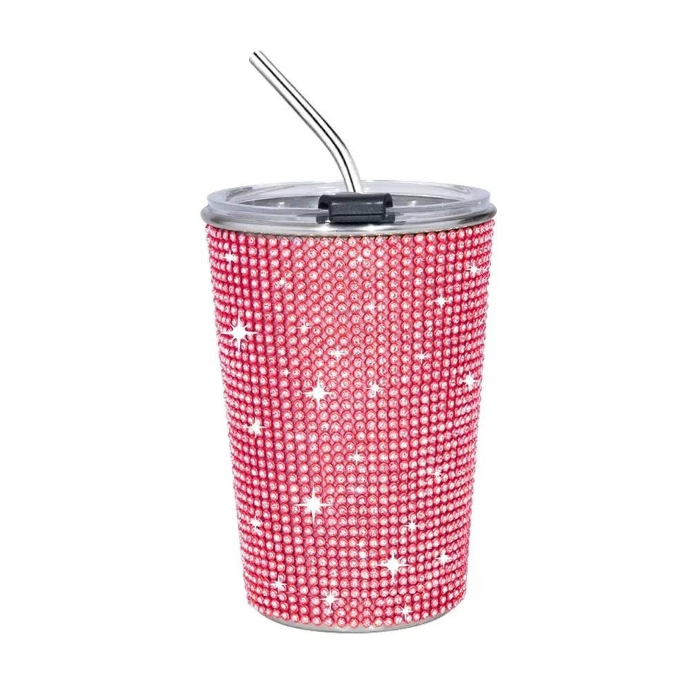 500ml Rhinestone Water Cup Sparkling Reusable Glitter Coffee Mug Luxury Unbreakable Stainless Steel Water Bottle Office 50ml красный