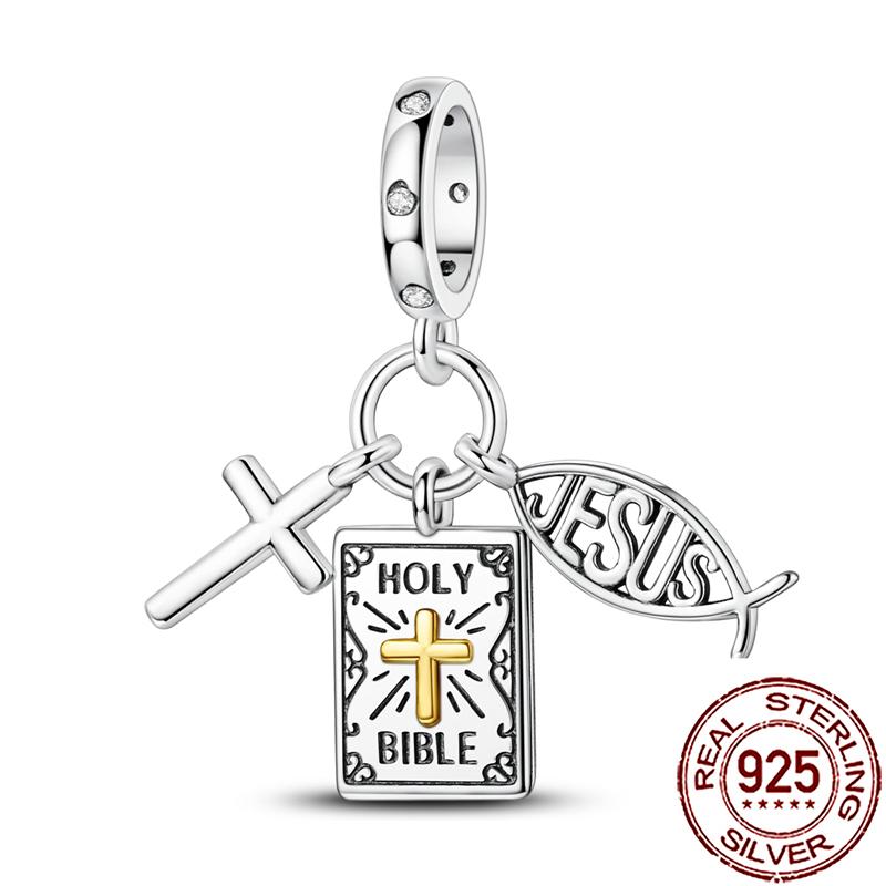 Charms Copper Angel Crucifix Cross Dangle Religious Beads Fit Snake Chain Bracelet Necklace Women Diy Jewelry