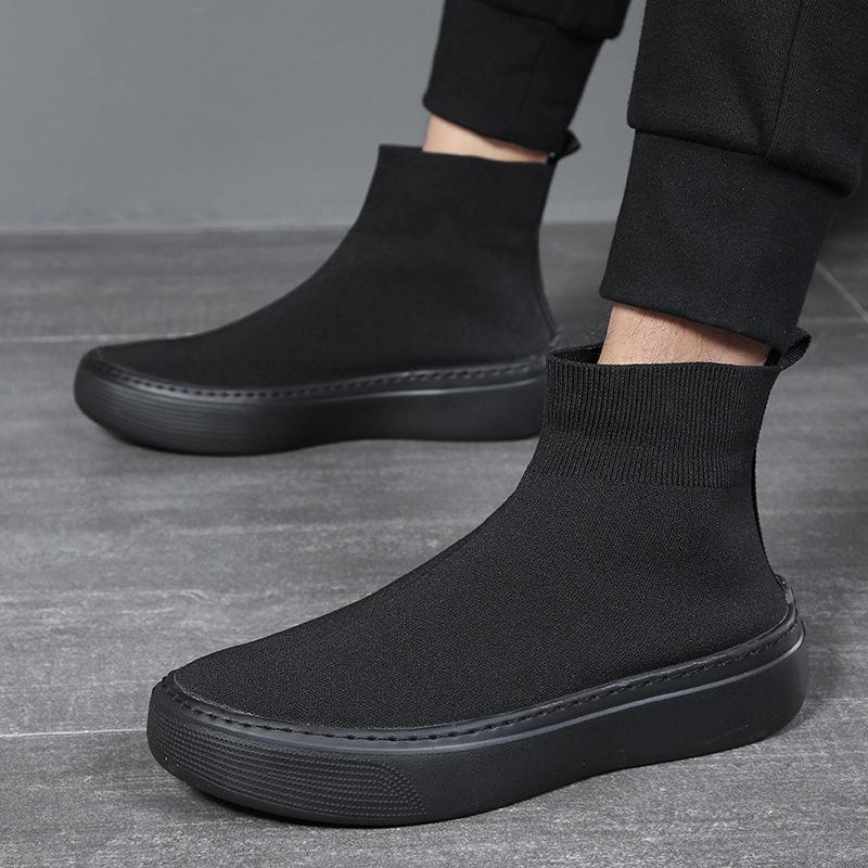 2025 new spring men's shoes versatile casual height-increasing canvas shoes men's high-top socks trendy shoes