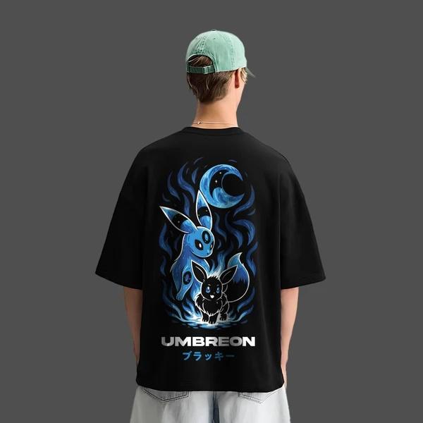 Koszulka bawełniana z nadrukiem Umbreona z anime Pokémon, czarna, oversize, dla mężczyzn i kobiet, oddychająca, wysokiej jakości, Y2K, z krótkim rękawem