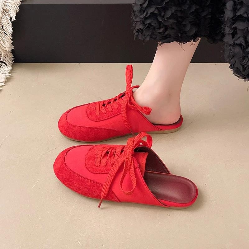 Fashion 2025 New Comfortable German Training Shoes Versatile Flat Baotou Half Slippers for Women