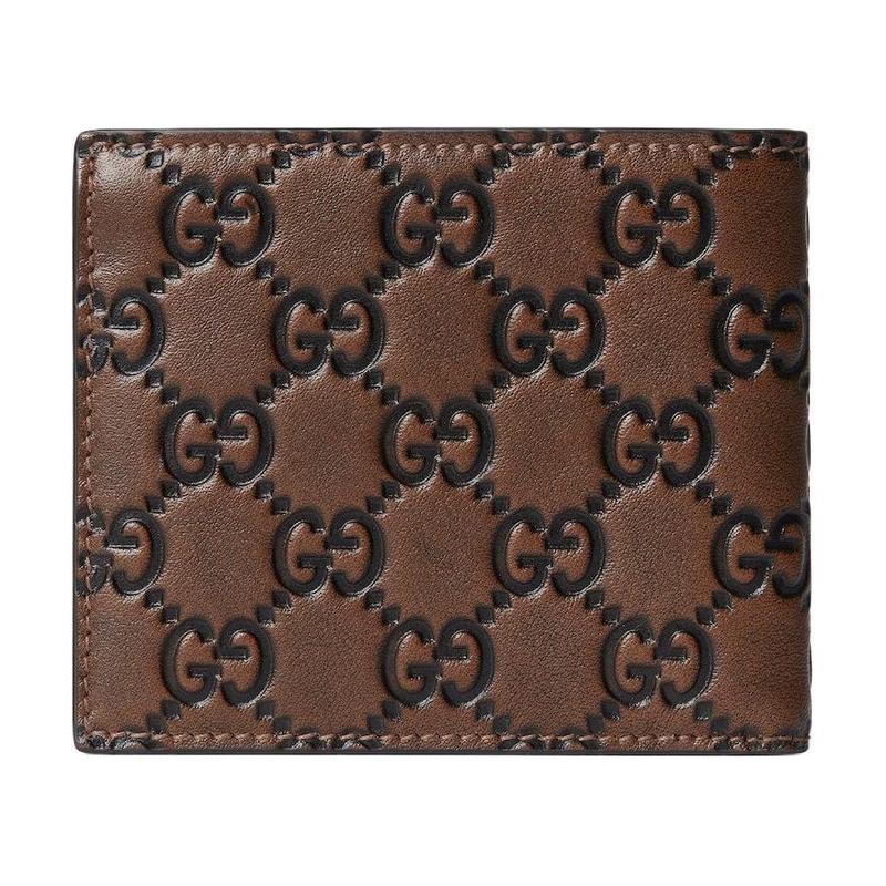 Gucci Portofel din piele pentru bărbați, maro, cu emblemă GG și insignă Double G, pliabil