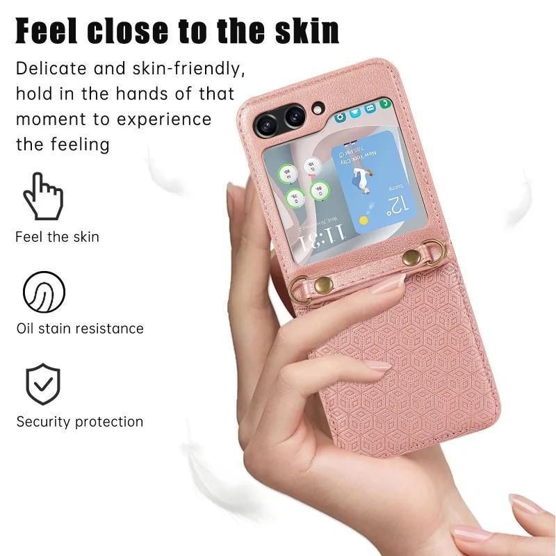 PU Leather Crossbody with Card Holder Phone Case for Samsung Galaxy Z Flip 6 5 4 3 Flip6 Flip5 Flip4 Flip3 5G Protective Cover