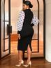 Plus Size Black & White Polka Dot Puff Sleeve Waist-Cinched Shirt Collar Work Dress