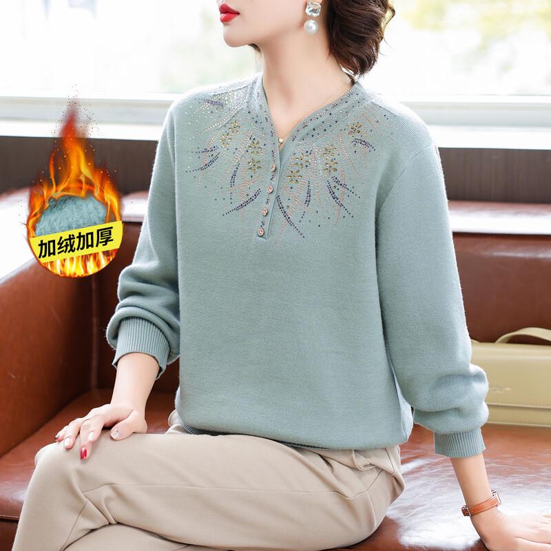 QianLian Women s Fleece-Lined Embellished Winter Knit Sweater 3XL