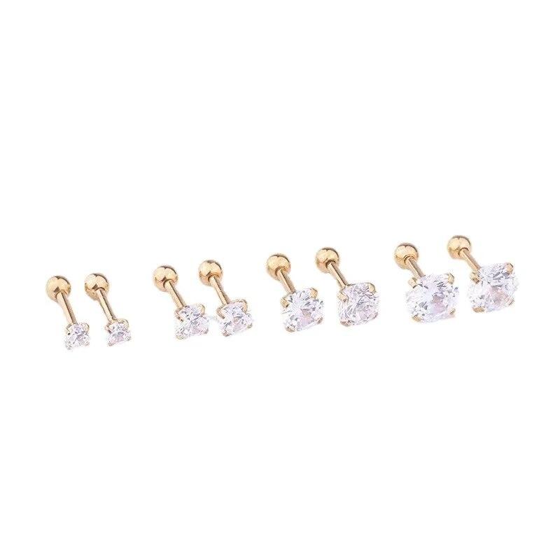 3Pcs/Set 3/4/6mm Simple Crystal Stainless Steel Stud Earrings for Women Men Vintage Geometric Piercing Earrings Y2K Jewelry Gift