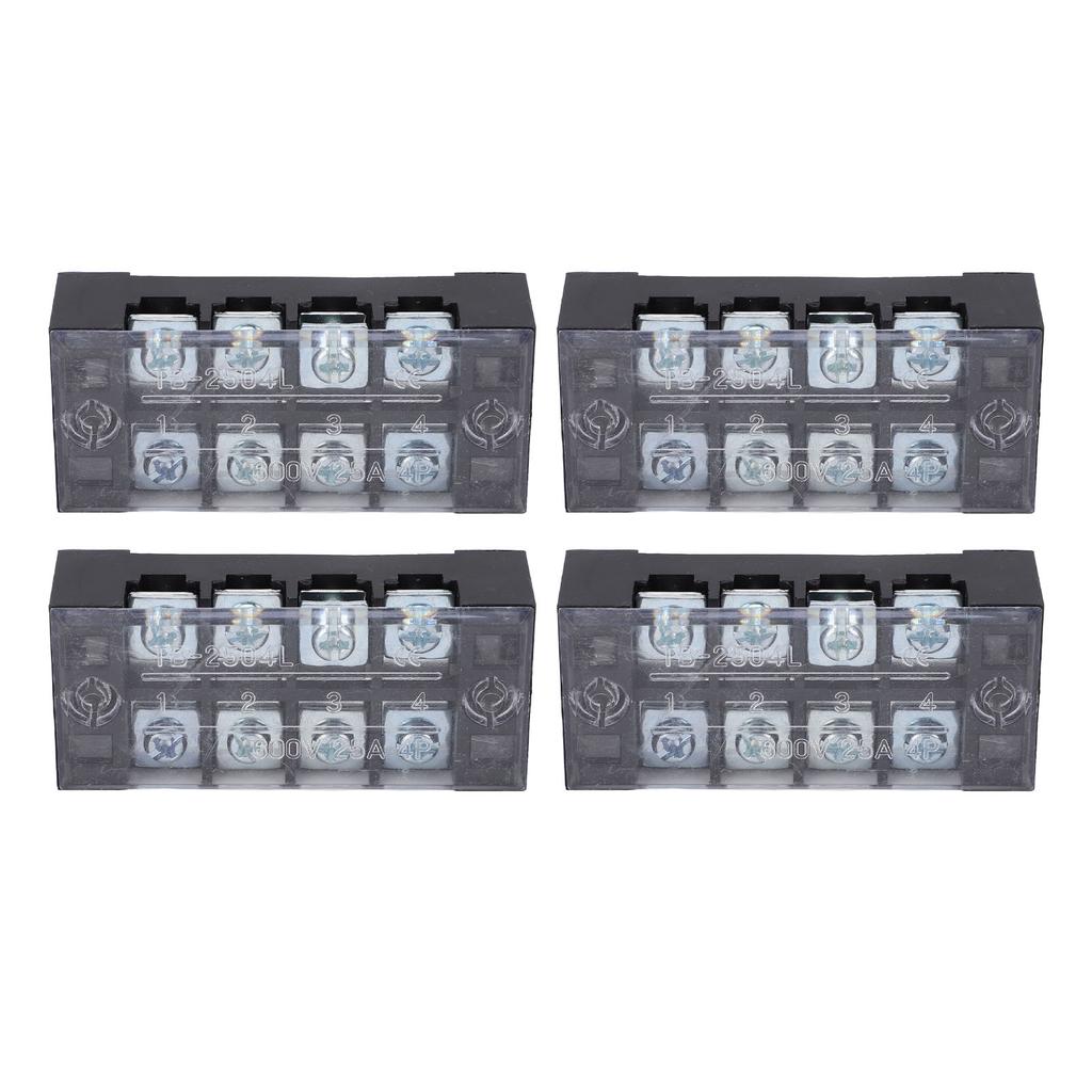 Terminal Strip Dual Row Screw Clamp High Current Wire Terminal Block with Cover 600V 25A 4pcs 4 Position (2504)