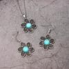 Meier Two-piece set: distressed metal filigree floral turquoise necklace and earrings for women