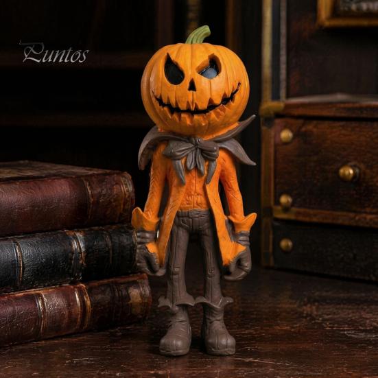 Dark Retro Style Gift Set Halloween Pumpkin Man Figurine, Resin Figure, Classic Ghost Atmosphere Room Decor Face Desktop Ornament for Home Tabletop