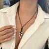 Accessories, Simple Wax Thread Geometric Necklaces, Temperament Rice-shaped Imitation Pearl Fringed Pendant Necklace Women