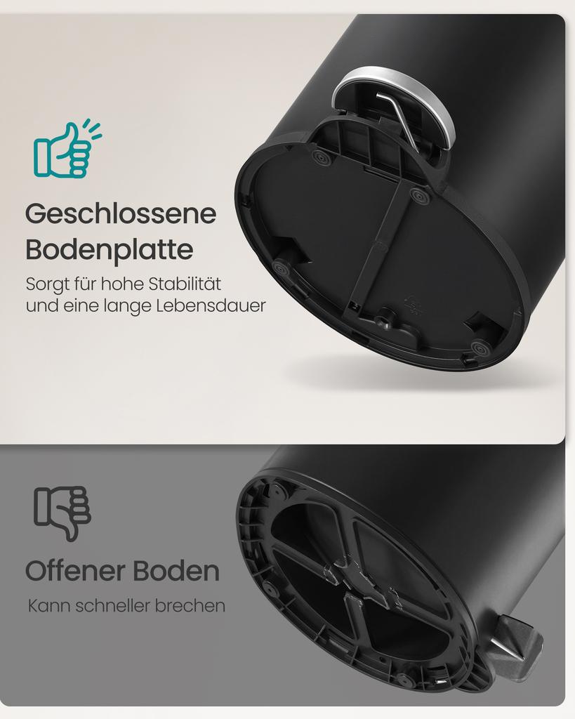 SONGMICS Bathroom Pedal Bin, 0.8 Gallon (3 L) Steel Toilet Bin with Soft-Close Lid, Inner Bucket, for Waste, Bedroom, Ink Black
