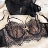Sexy Hollow Bra Briefs Set French Thin Cup Lace Embroidery Women Underwear Wire Free Bralette Padding Comfort Plus Size Lingerie